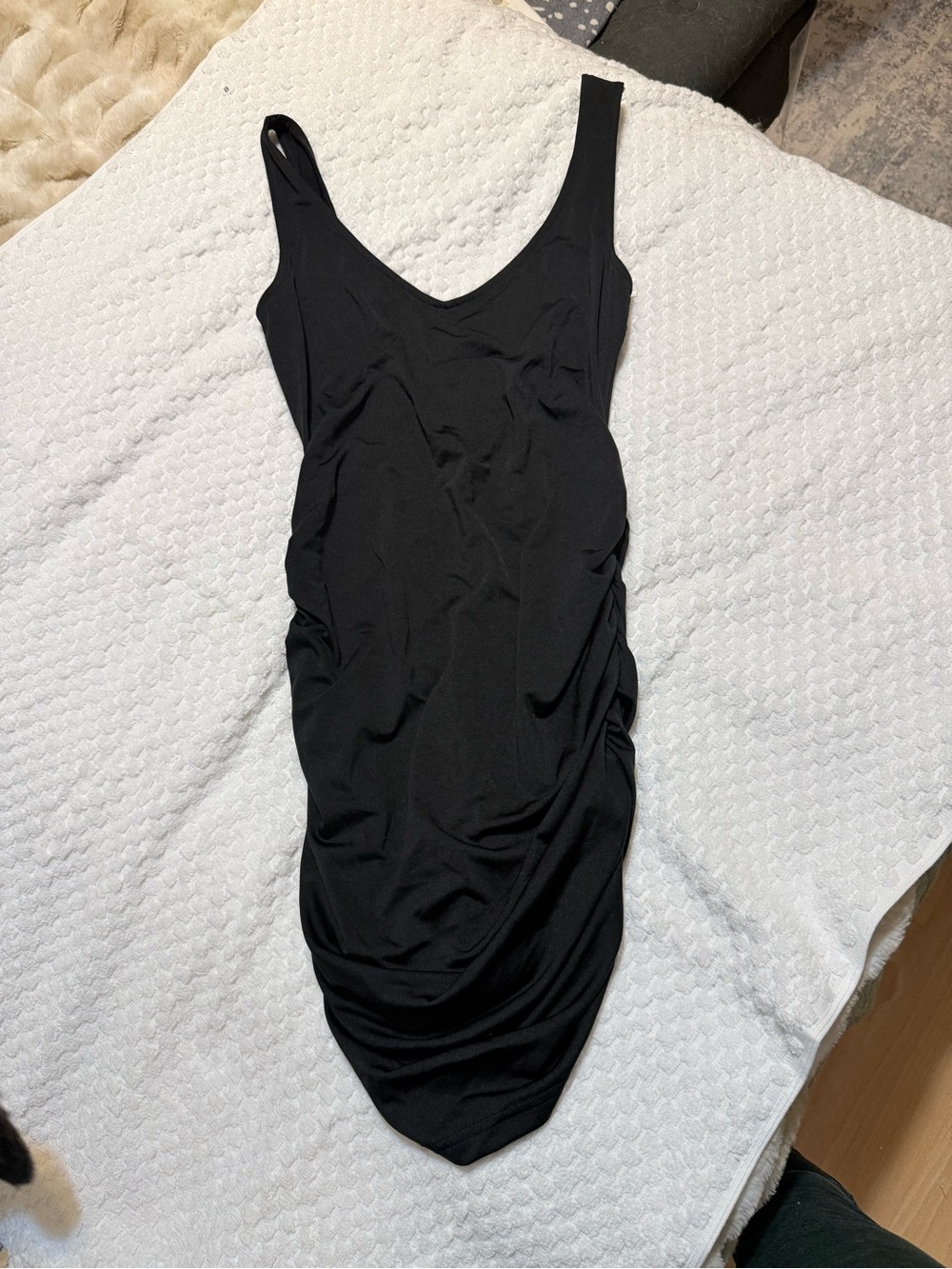 SheShow Black Ruched V-Neck Women's Dress